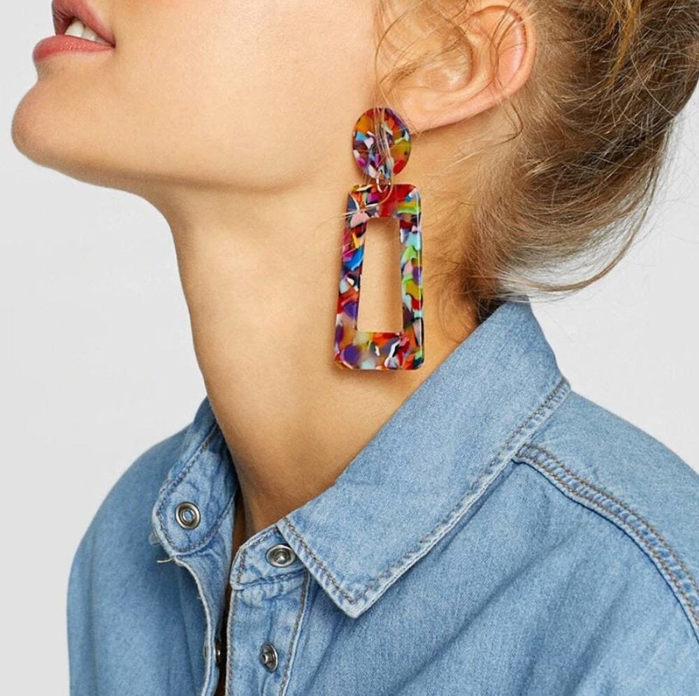 Mosaic Colorful Resin Statement Earrings